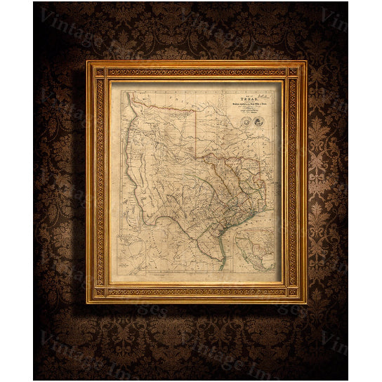 Texas Map, 1841 Vintage Texas Historical map, Antique Restoration Hardware Style Map, Map of Texas, state Map old Texas Image 2