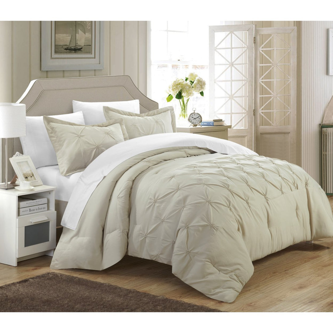 Chic Home 3 piece Nica pinch pleat pintuck Duvet cover and Shams Set Image 4