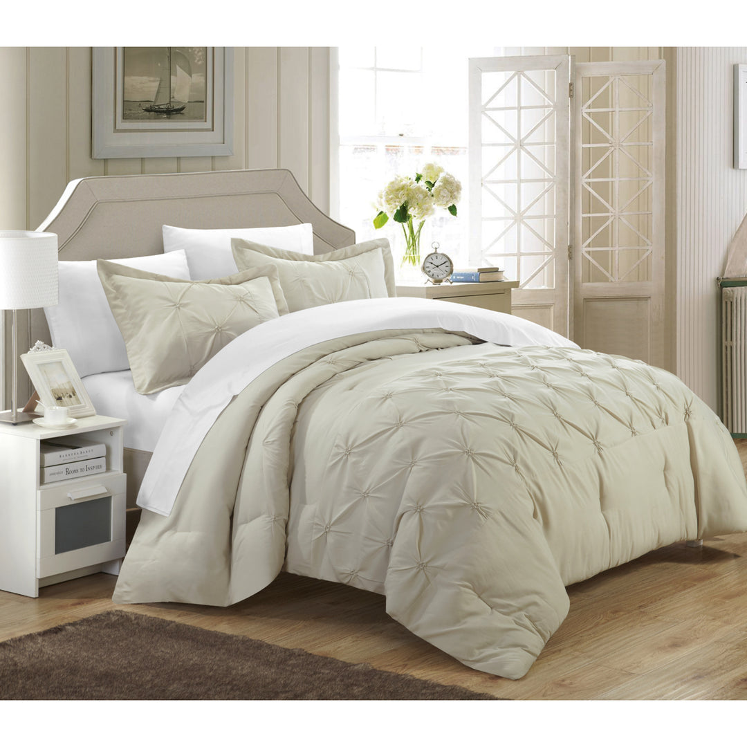 Chic Home 3 piece Nica pinch pleat pintuck Duvet cover and Shams Set Image 1