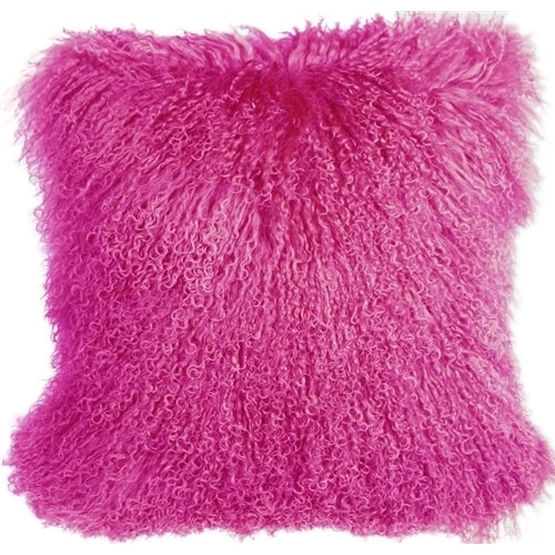 Pillow Decor - Mongolian Sheepskin Hot Magenta Pink Throw Pillow Image 1