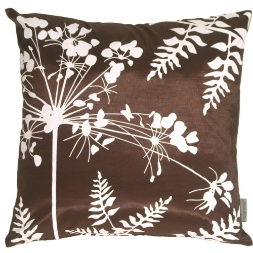 Pillow Decor - Brown with White Spring Flower and Ferns Pillow 16x16 Image 1