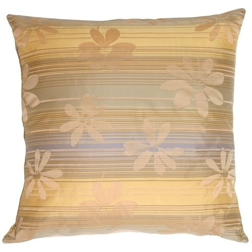 Pillow Decor - Beige Floral on Stripes Square Decorative Pillow Image 1