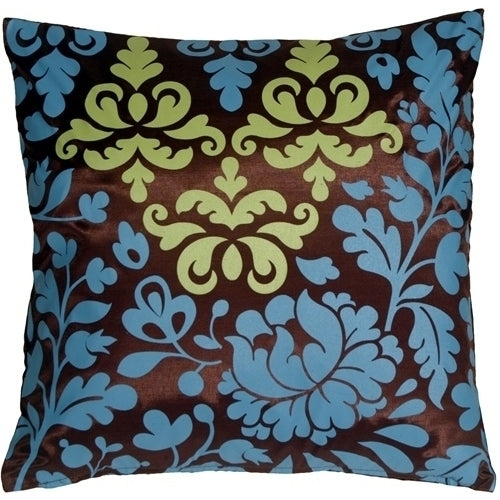Pillow Decor - Bohemian Damask Brown, Blue and Olive Throw Pillow Image 1