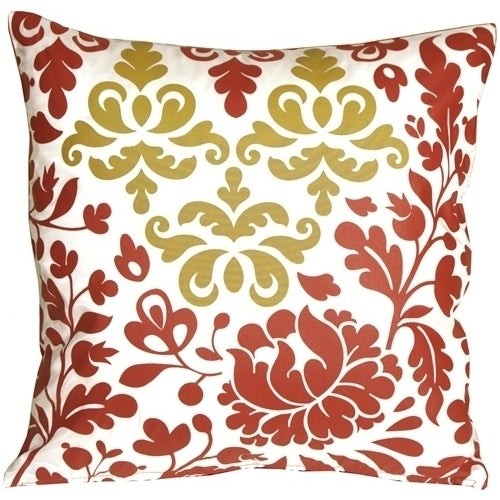 Pillow Decor - Bohemian Damask Red, White and Ocher Throw Pillow Image 1