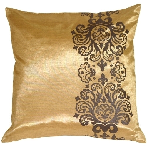 Pillow Decor - Gold with Brown Baroque Scroll Throw Pillow Image 1