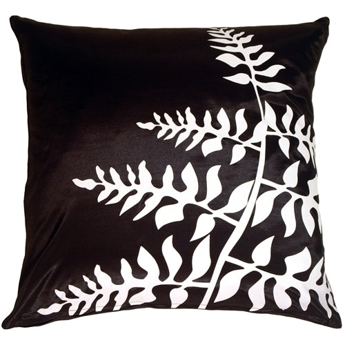 Pillow Decor - Black with White Bold Fern Throw Pillow Image 1