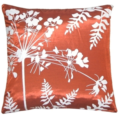 Pillow Decor - Red with White Spring Flower and Ferns 16" Pillow Image 1