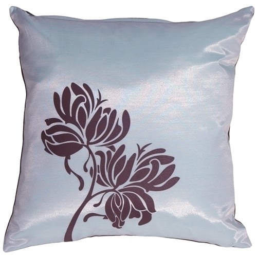 Pillow Decor - Chocolate Flowers on Blue Accent Pillow Image 1