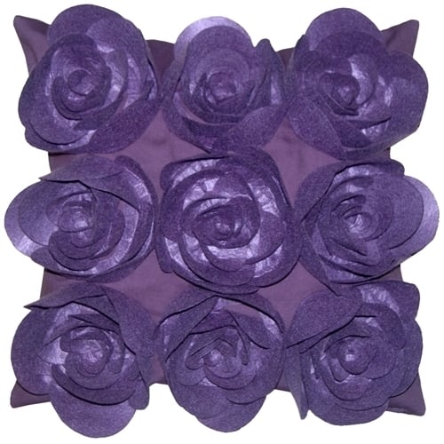 Pillow Decor - Felt Flowers in Purple 17x17 Throw Pillow Image 1