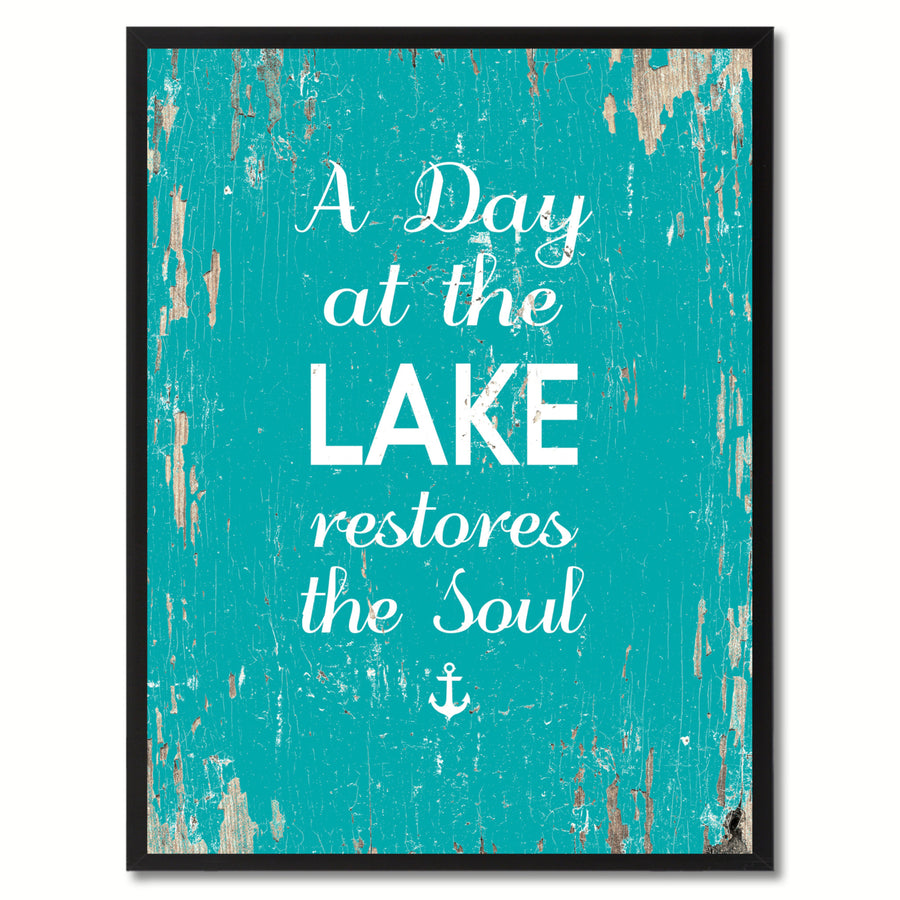 A Day At The Lake Restores The Soul Saying Canvas Print with Picture Frame  Wall Art Gifts Image 1