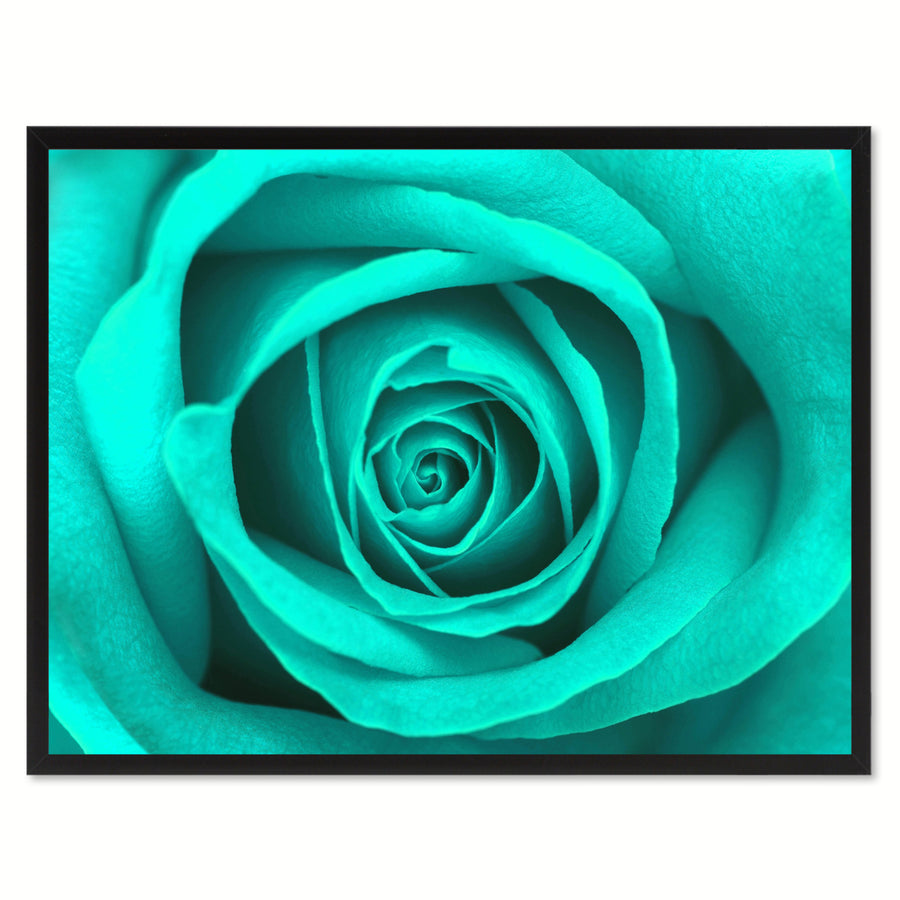 Aqua Rose Flower Framed Canvas Print  Wall Art Image 1
