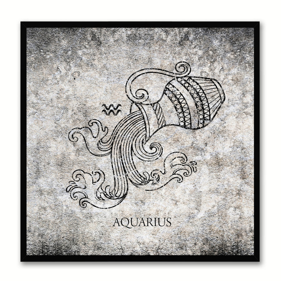 Aquarius Horoscope Black Canvas Print with Black Custom Frame Image 1