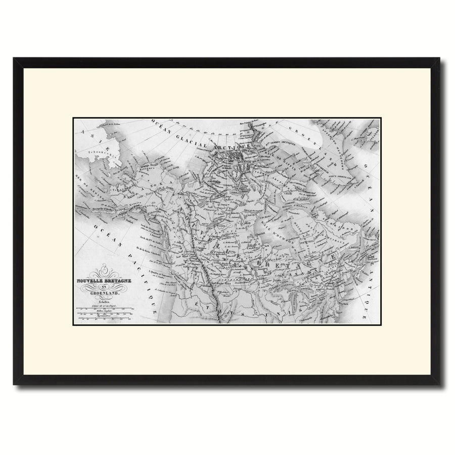 Canada Alaska Vintage BandW Map Canvas Print with Picture Frame  Wall Art Gift Ideas Image 1