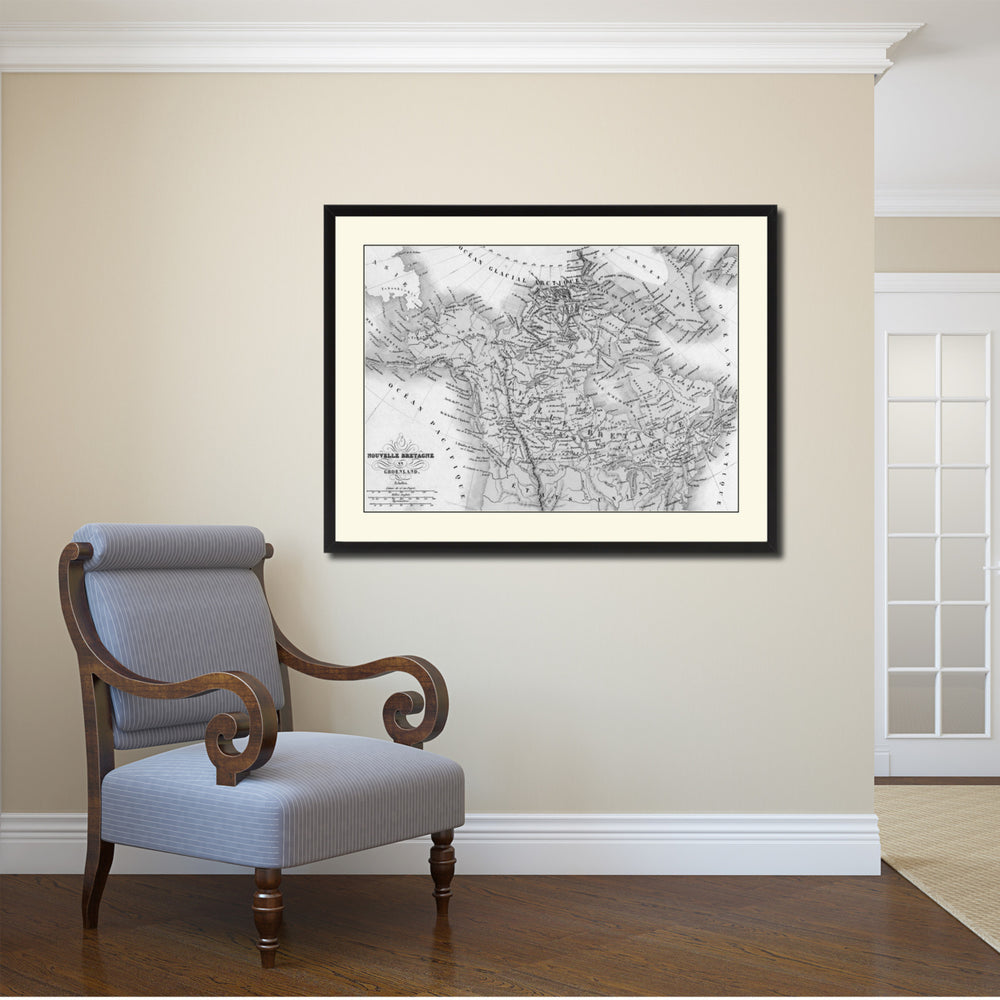 Canada Alaska Vintage BandW Map Canvas Print with Picture Frame  Wall Art Gift Ideas Image 2