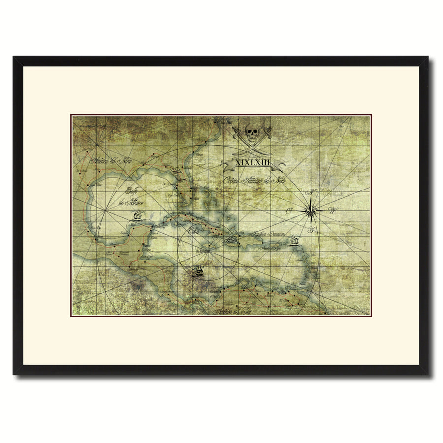 Caribbean Vintage Antique Map Wall Art  Gift Ideas Canvas Print Custom Picture Frame Image 1