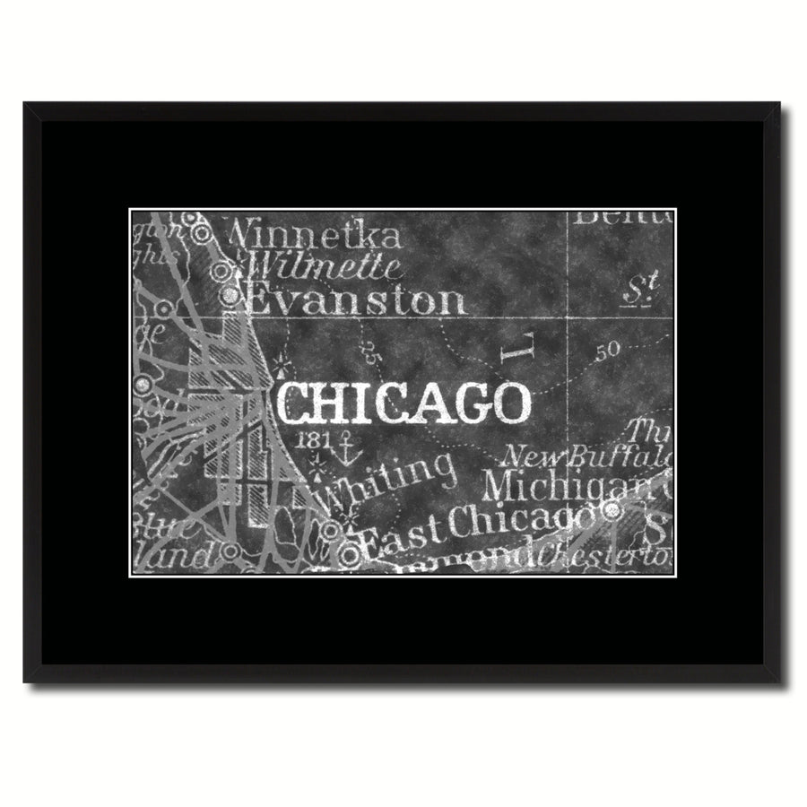 Chicago Illinois Vintage Monochrome Map Canvas Print with Gifts Picture Frame  Wall Art Image 1