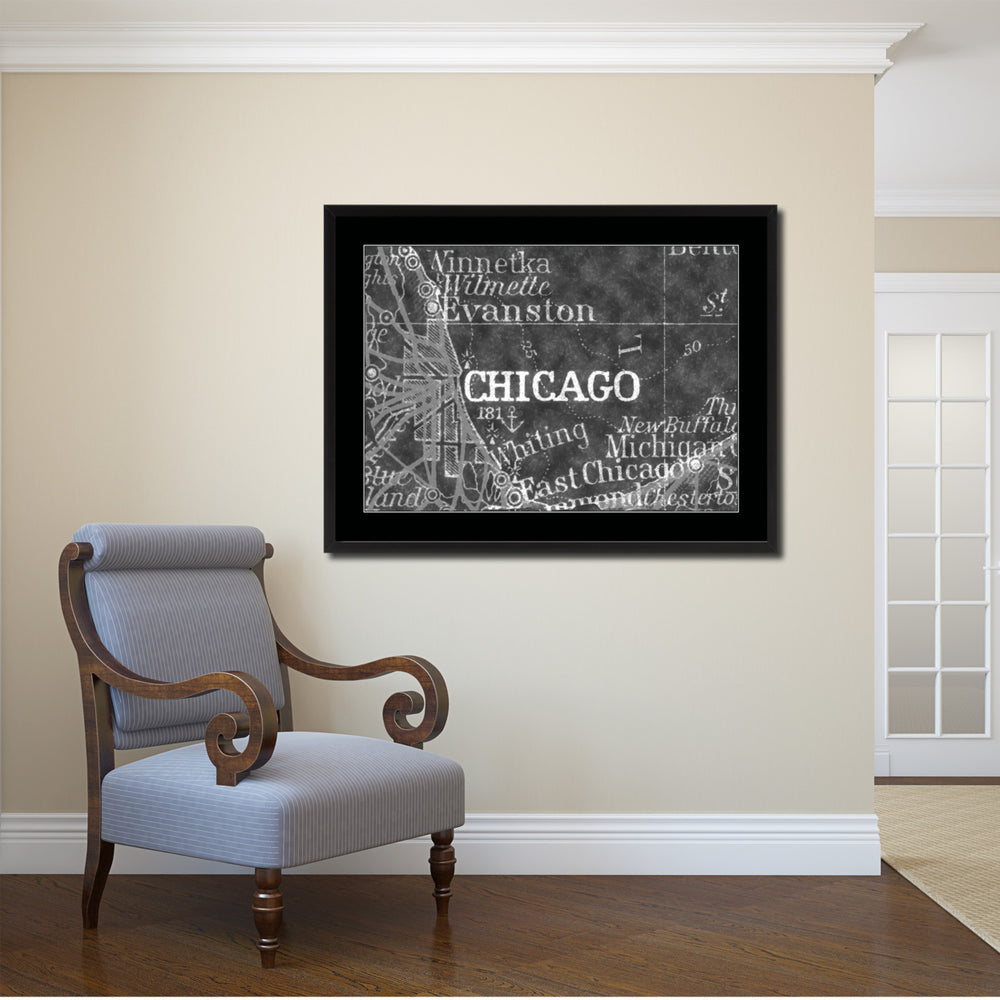 Chicago Illinois Vintage Monochrome Map Canvas Print with Gifts Picture Frame  Wall Art Image 2
