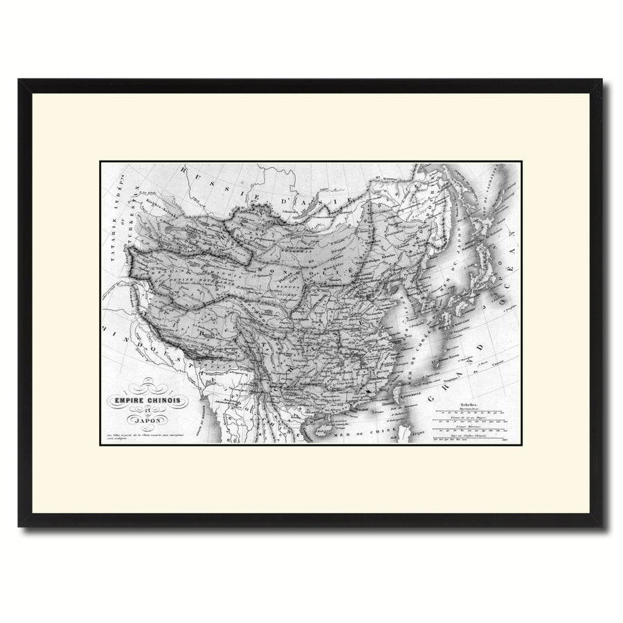 China Japan Korea Vintage BandW Map Canvas Print with Picture Frame  Wall Art Gift Ideas Image 1