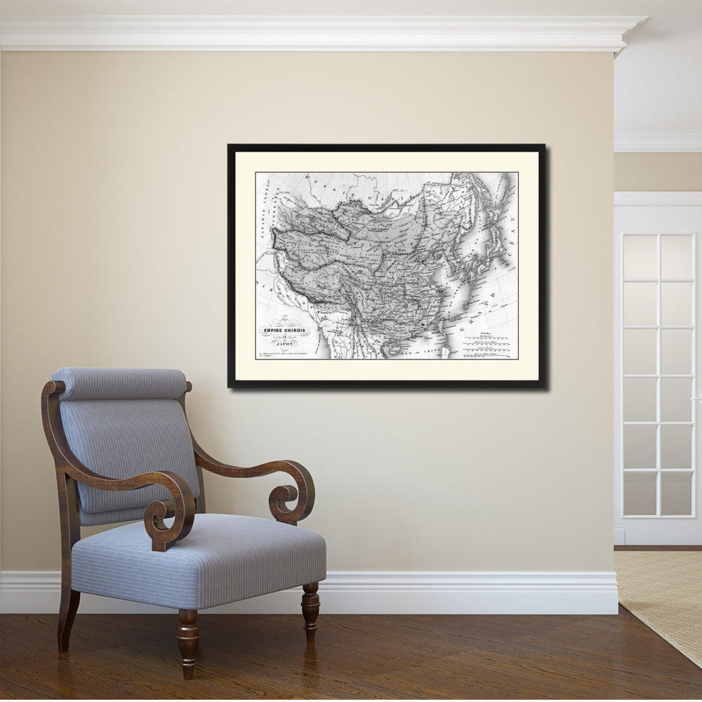China Japan Korea Vintage BandW Map Canvas Print with Picture Frame  Wall Art Gift Ideas Image 2
