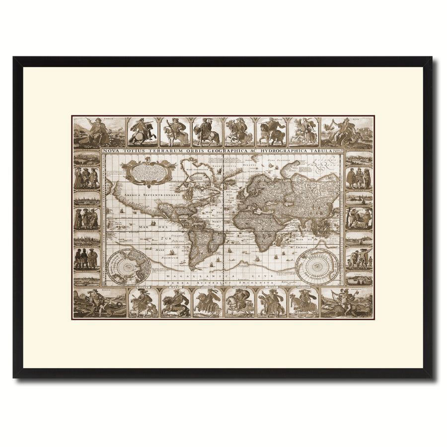 Geographic Vintage Sepia Map Canvas Print with Picture Frame Gifts  Wall Art Decoration Image 1