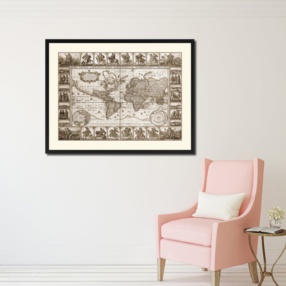 Geographic Vintage Sepia Map Canvas Print with Picture Frame Gifts  Wall Art Decoration Image 2