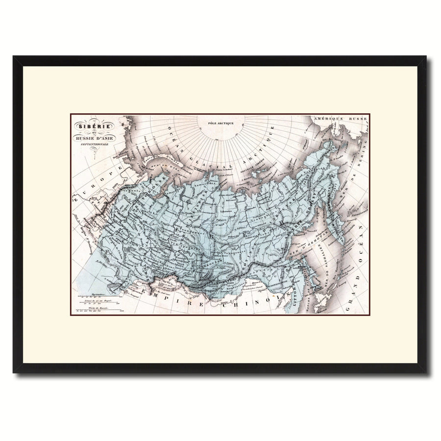 Siberia Russia Vintage Antique Map Wall Art  Gift Ideas Canvas Print Custom Picture Frame Image 1