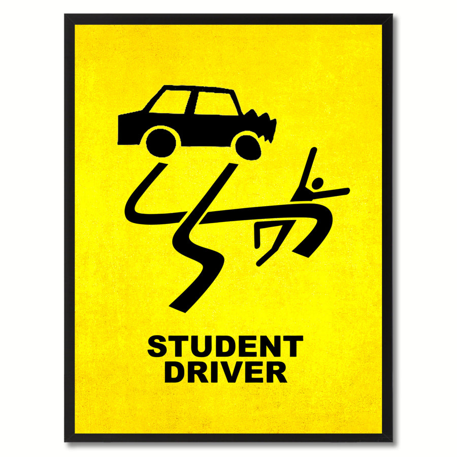 Student Driver Funny Sign Yellow Print on Canvas Picture Frame  Wall Art Gifts 91920 Image 1