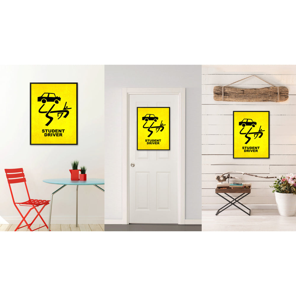 Student Driver Funny Sign Yellow Print on Canvas Picture Frame  Wall Art Gifts 91920 Image 2