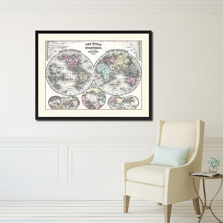World Vintage Antique Map Canvas Print with Picture Frame  Wall Art Office Decoration Gift Ideas Image 5