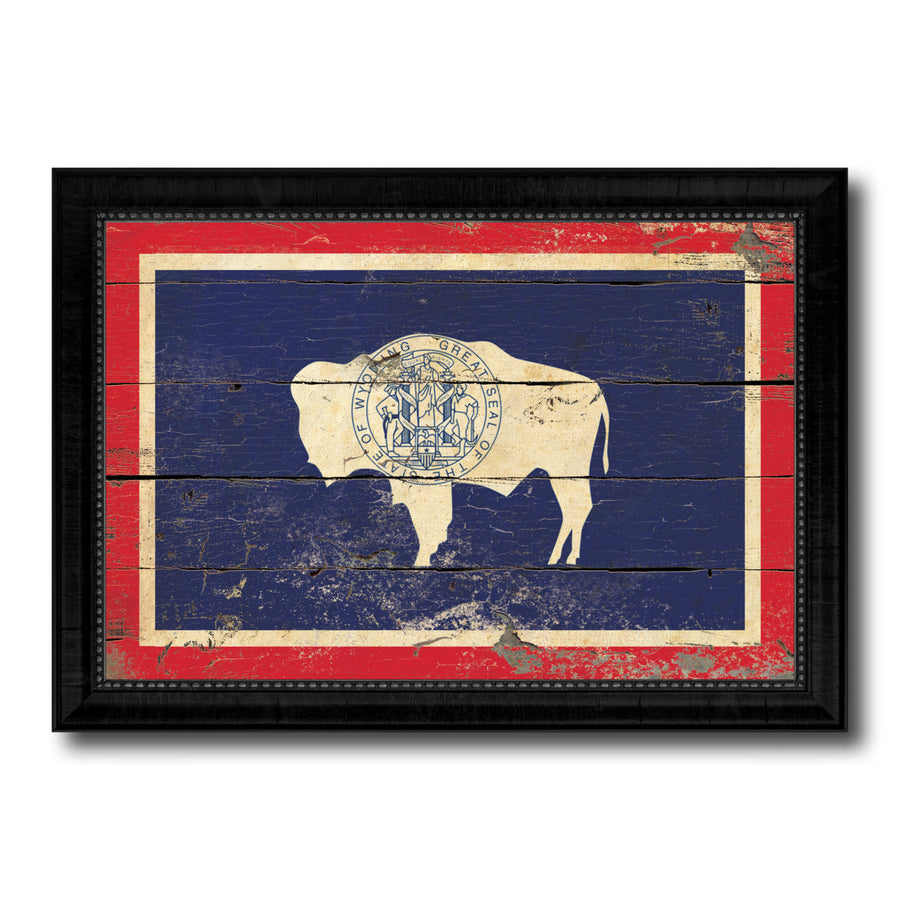 Wyoming Vintage Flag Canvas Print with Picture Frame  Wall Art Gift Image 1