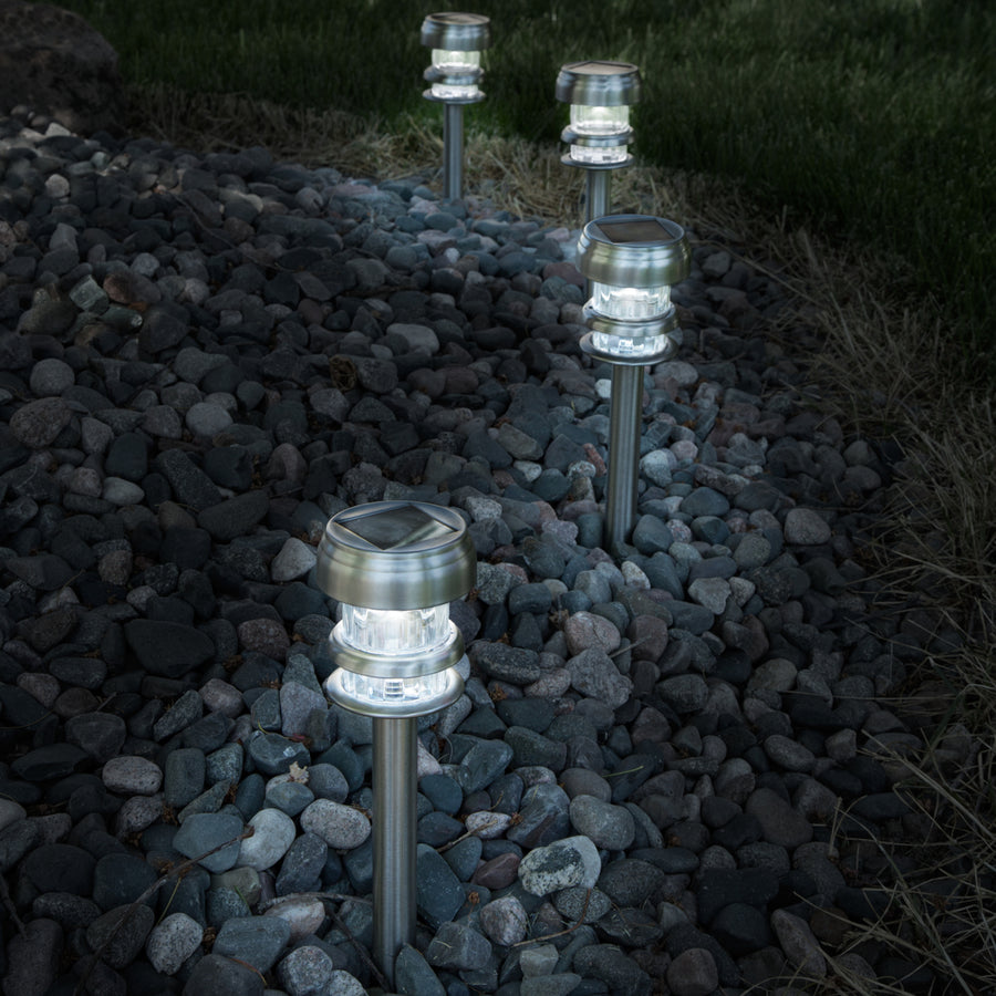 Pure Garden Stainless Steel Solar Powered LED Path Lights - Set of 4 Image 1