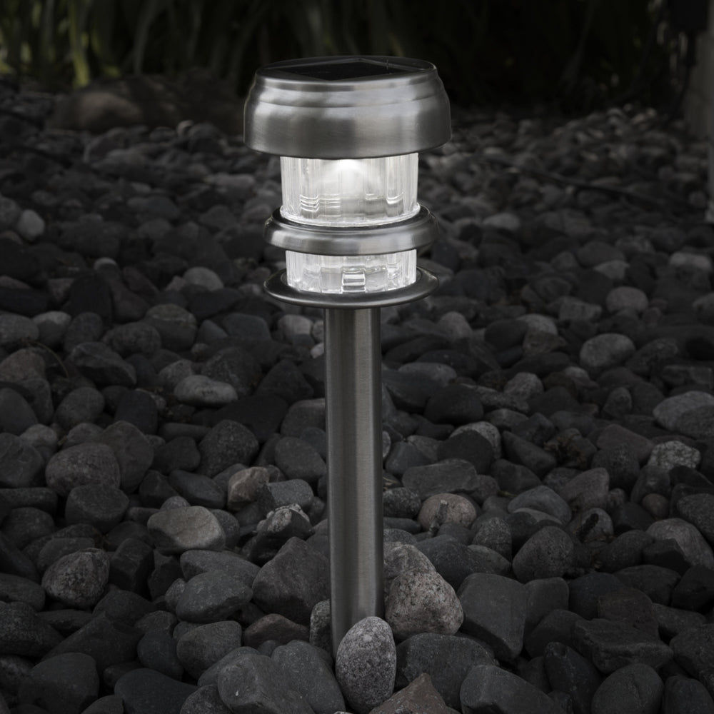 Pure Garden Stainless Steel Solar Powered LED Path Lights - Set of 4 Image 2