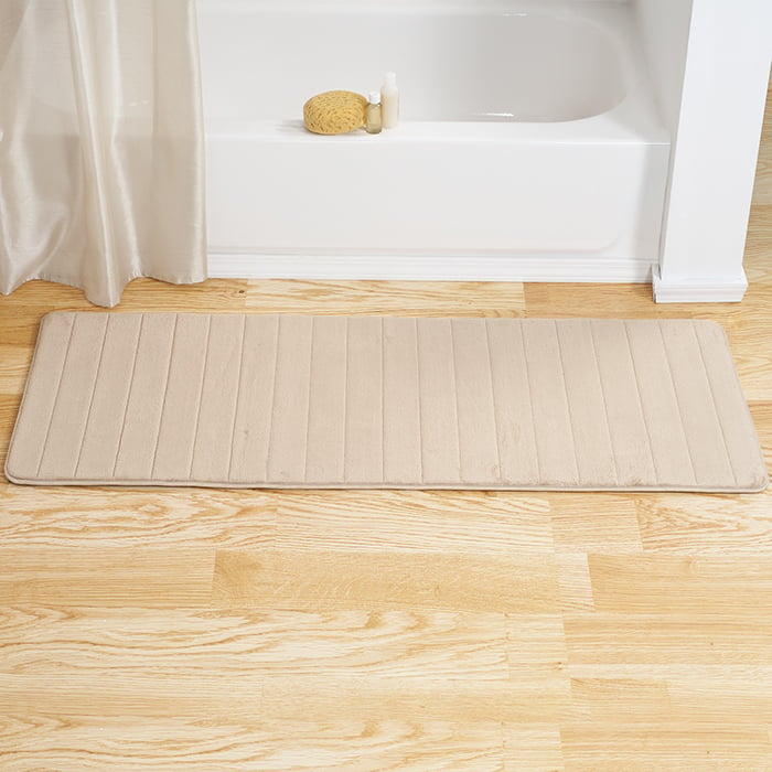 Lavish Home Memory Foam Striped Extra Long Bath Mat - Beige - 24x60 Image 1