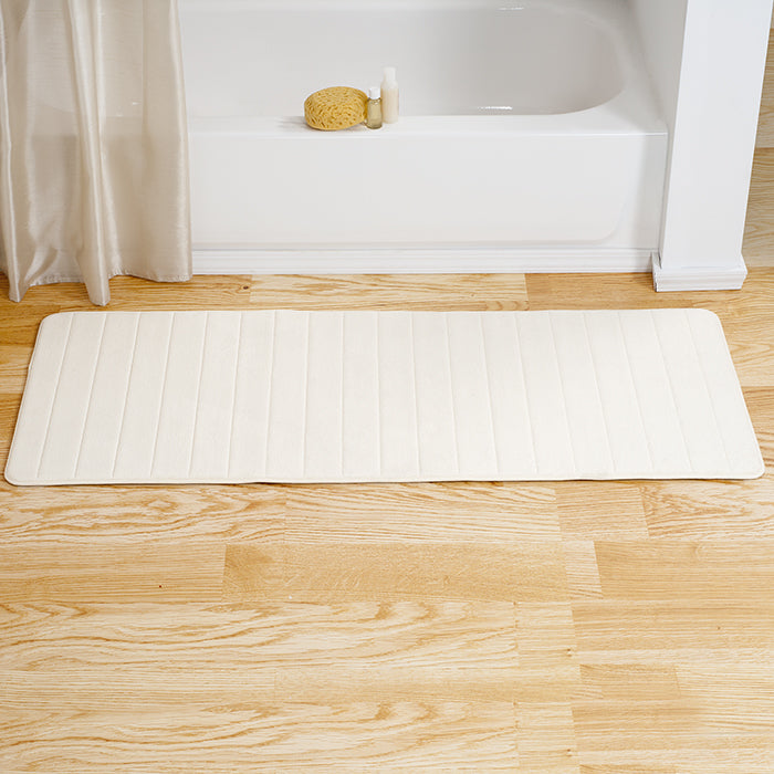 Lavish Home Memory Foam Striped Extra Long Bath Mat - White - 24x60 Image 1