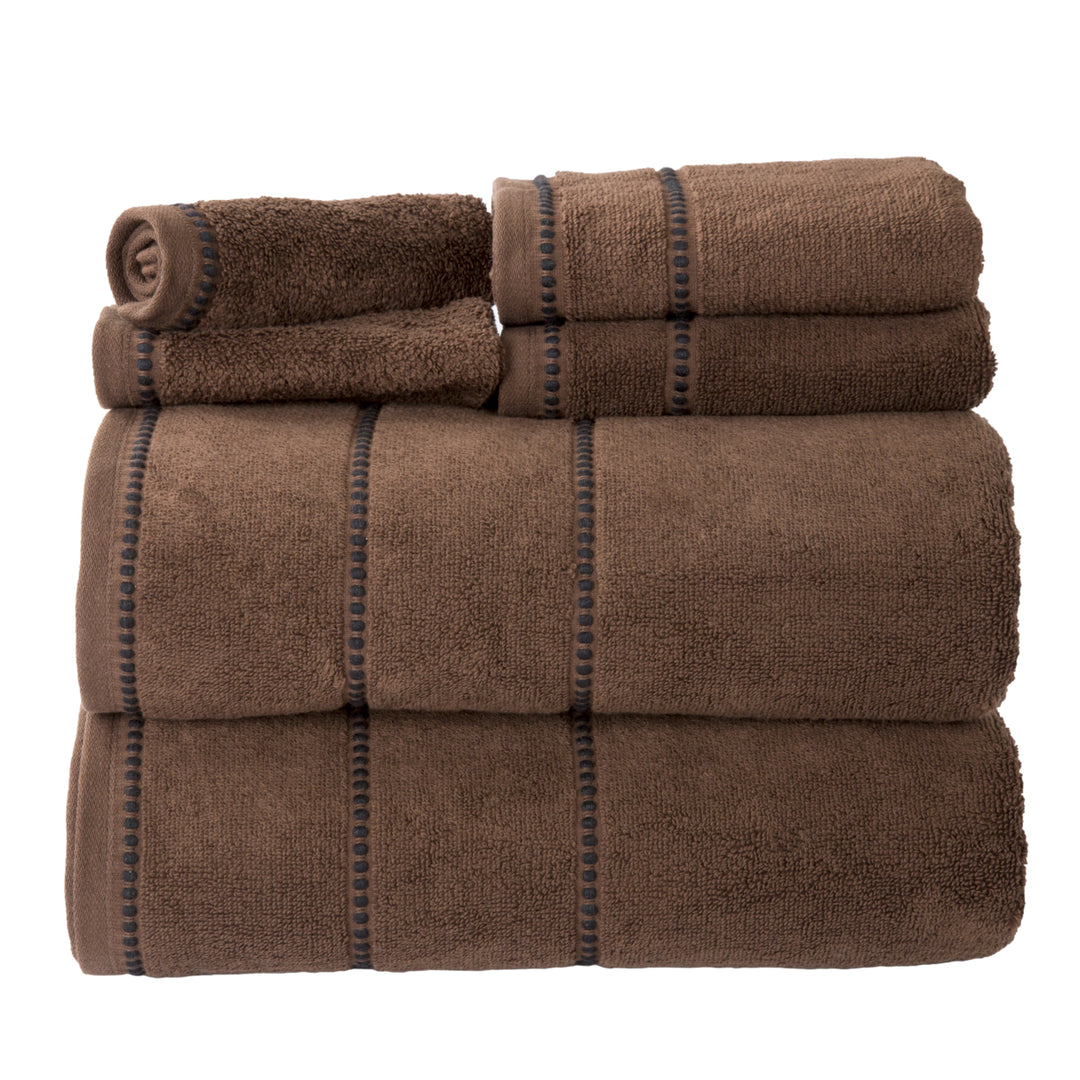 Lavish Home Quick Dry 100% Cotton Zero Twist 6 Piece Towel Set - Choc Image 3