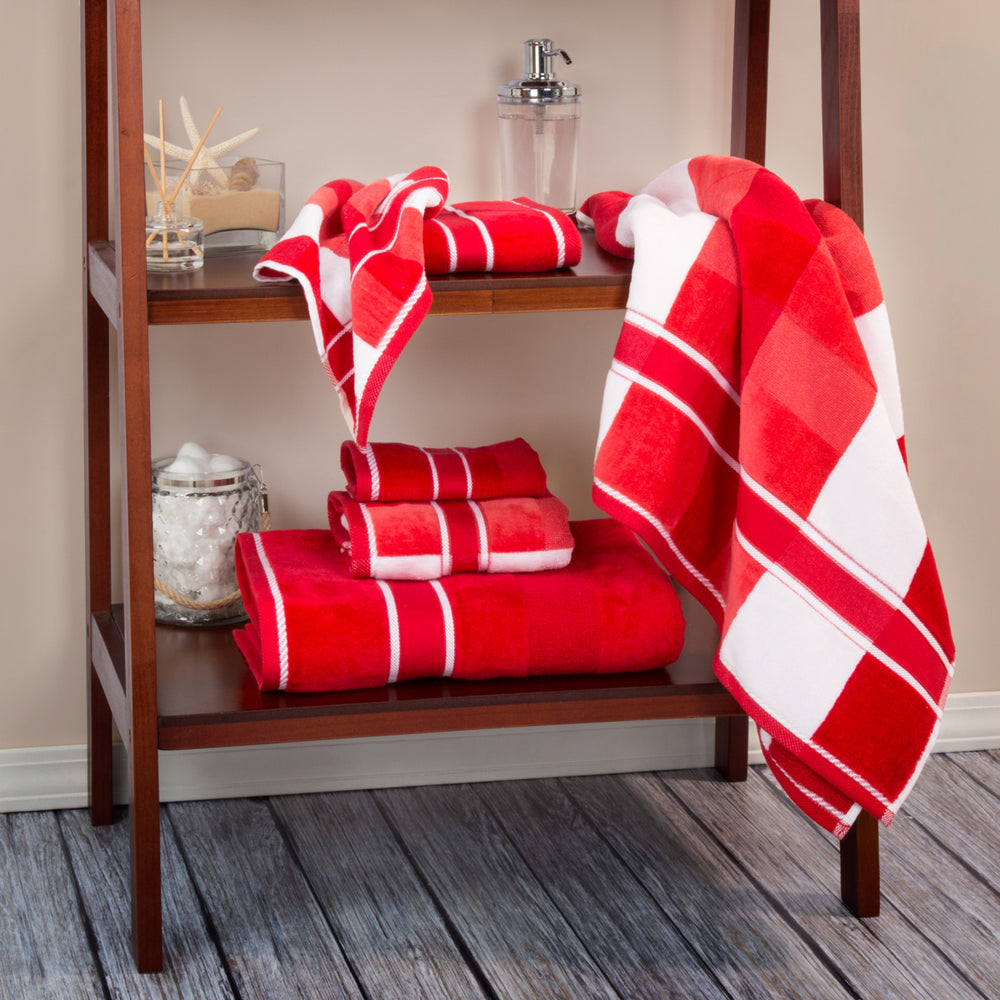 Lavish Home 100% Cotton Oakville Velour 6 Piece Towel Set - Red Image 2