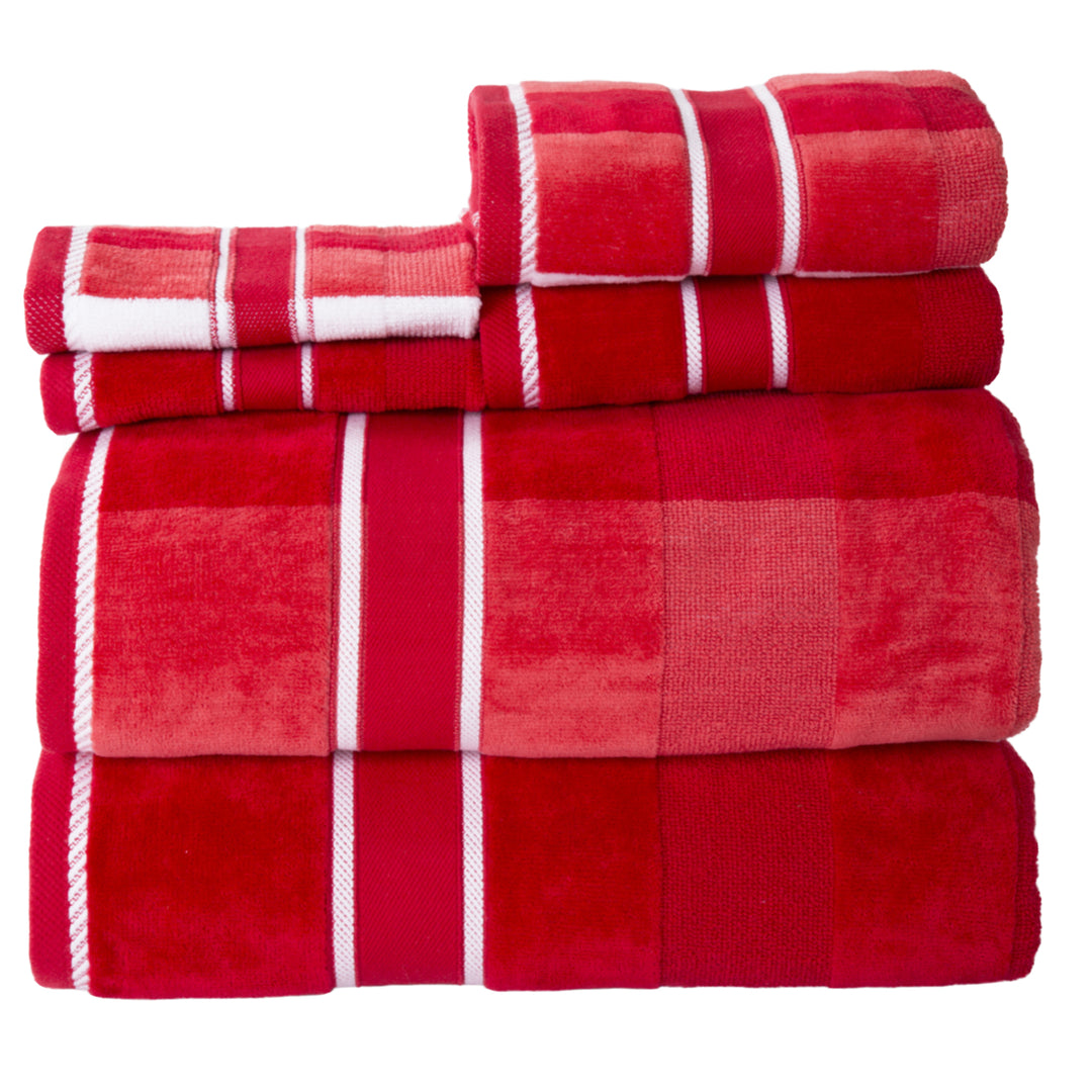 Lavish Home 100% Cotton Oakville Velour 6 Piece Towel Set - Red Image 3