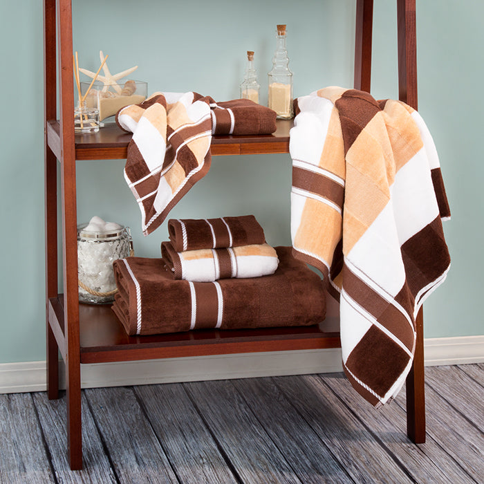 Lavish Home 100% Cotton Oakville Velour 6 Piece Towel Set - Chocolate Image 1
