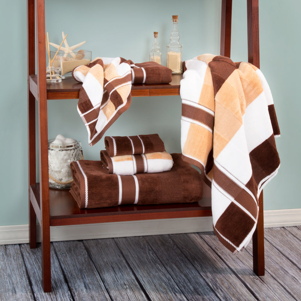 Lavish Home 100% Cotton Oakville Velour 6 Piece Towel Set - Chocolate Image 2