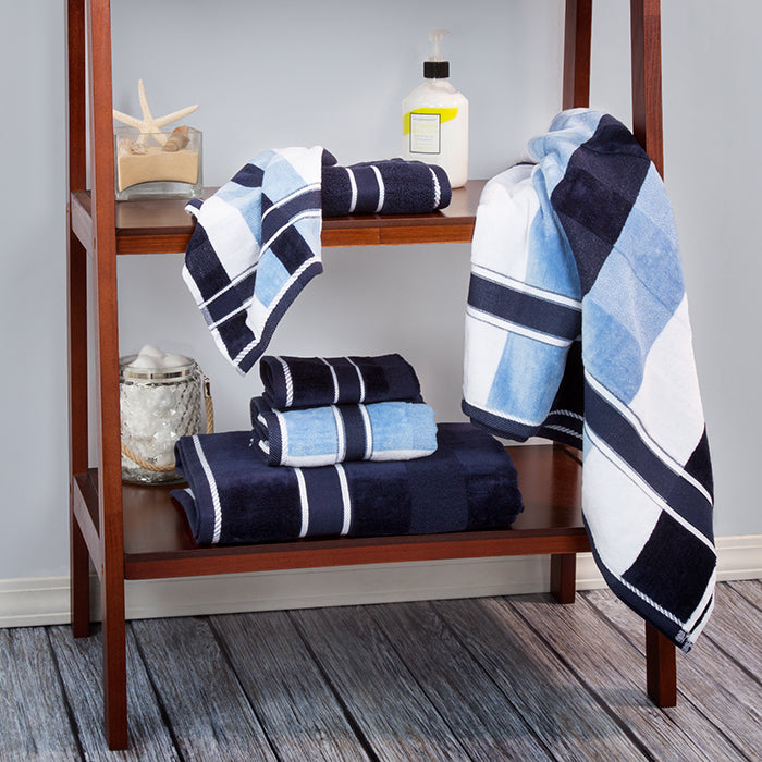 Lavish Home 100% Cotton Oakville Velour 6 Piece Towel Set - Navy Image 1