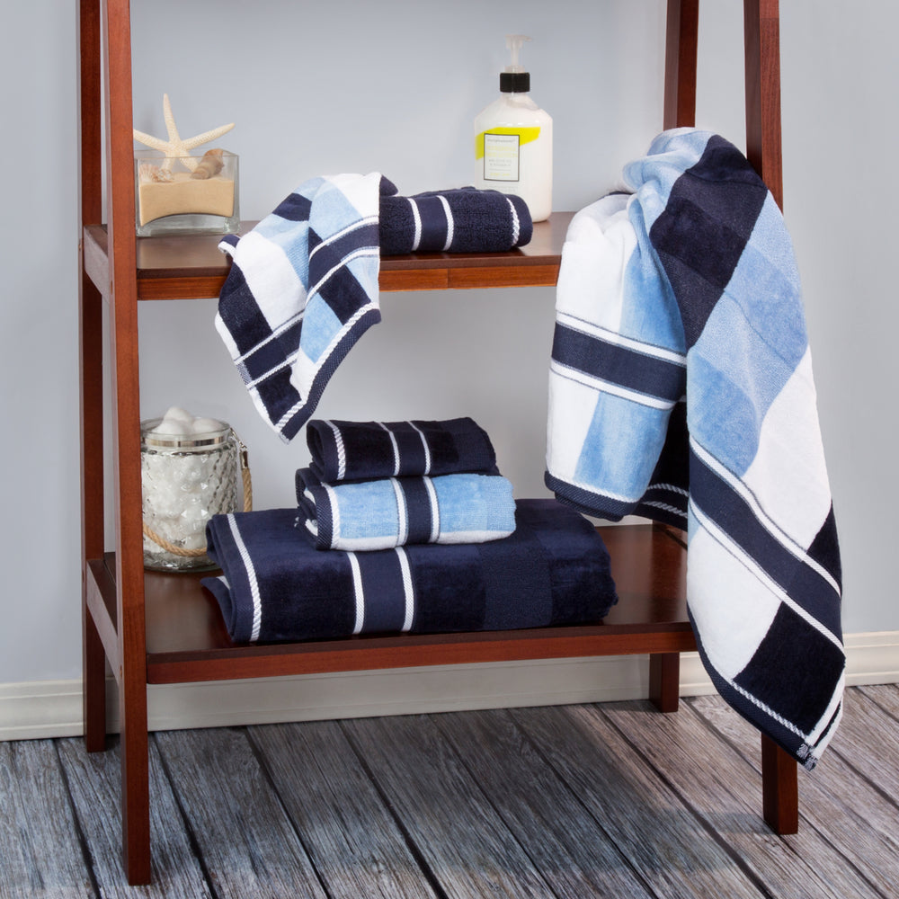 Lavish Home 100% Cotton Oakville Velour 6 Piece Towel Set - Navy Image 2