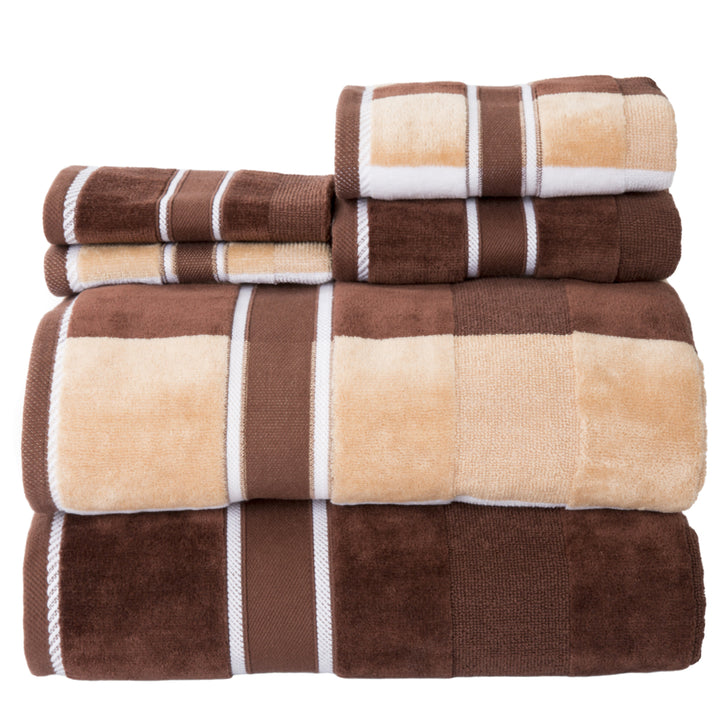 Lavish Home 100% Cotton Oakville Velour 6 Piece Towel Set - Chocolate Image 3