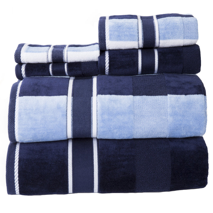 Lavish Home 100% Cotton Oakville Velour 6 Piece Towel Set - Navy Image 3