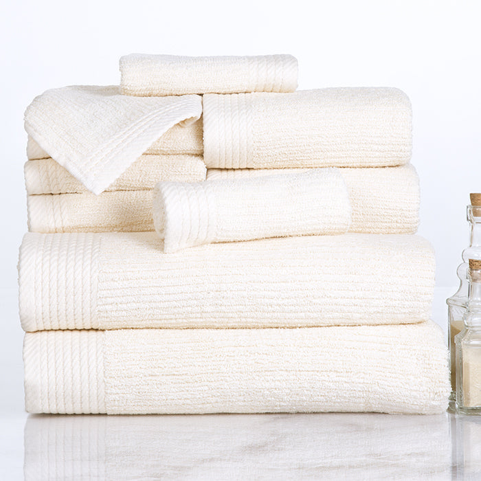 Lavish Home Ribbed 100% Cotton 10 Piece Towel Set - Bone Image 1