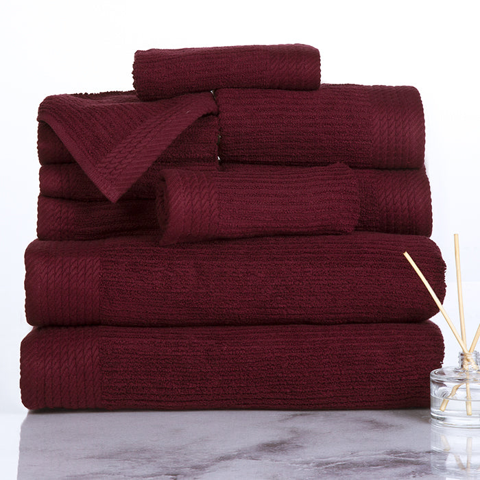 Lavish Home Ribbed 100% Cotton 10 Piece Towel Set - Burgundy Image 1