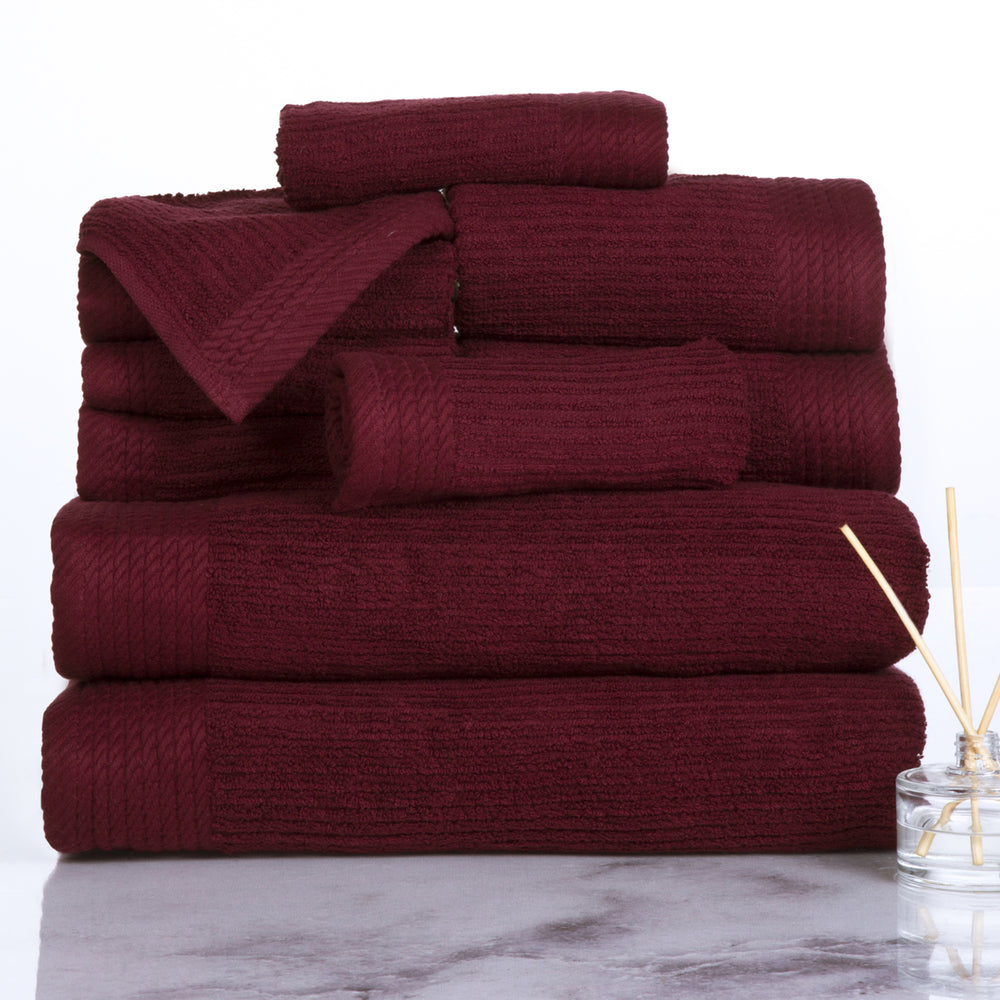 Lavish Home Ribbed 100% Cotton 10 Piece Towel Set - Burgundy Image 2