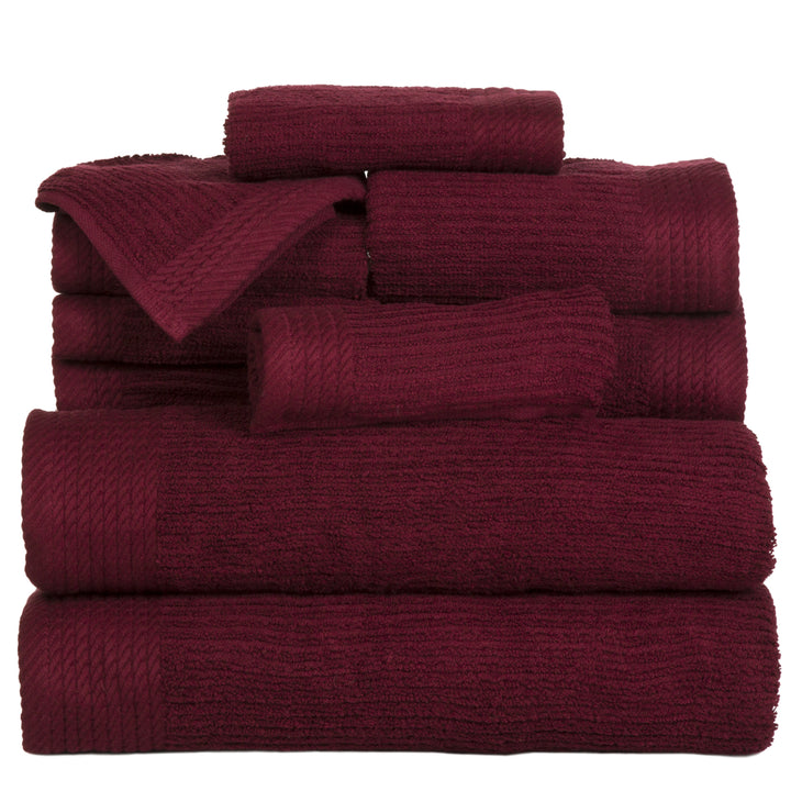 Lavish Home Ribbed 100% Cotton 10 Piece Towel Set - Burgundy Image 3