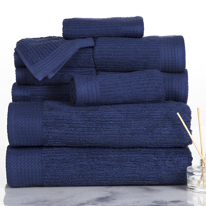 Lavish Home Ribbed 100% Cotton 10 Piece Towel Set - Navy Image 1