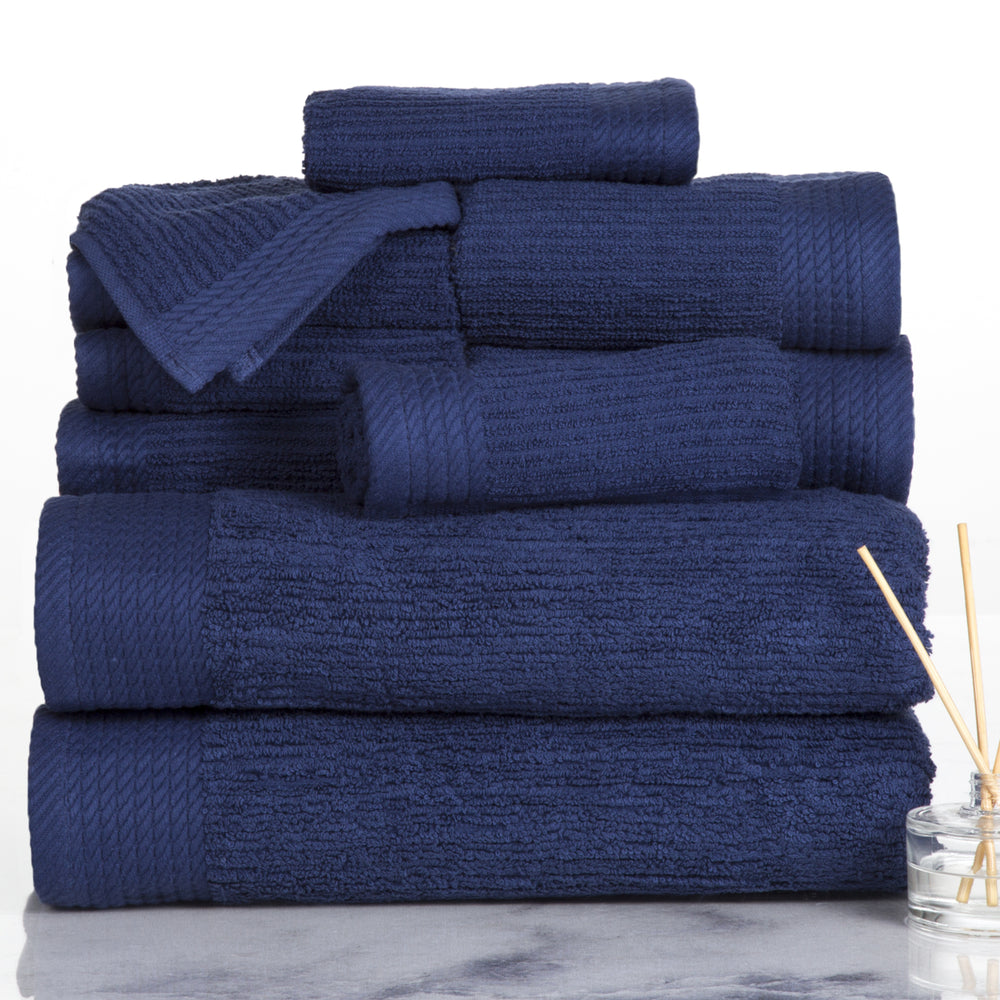Lavish Home Ribbed 100% Cotton 10 Piece Towel Set - Navy Image 2