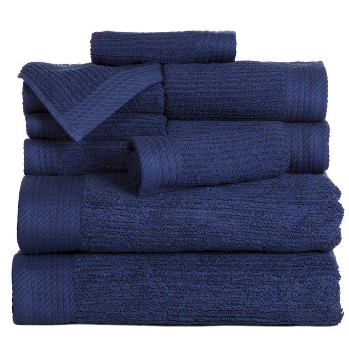 Lavish Home Ribbed 100% Cotton 10 Piece Towel Set - Navy Image 3